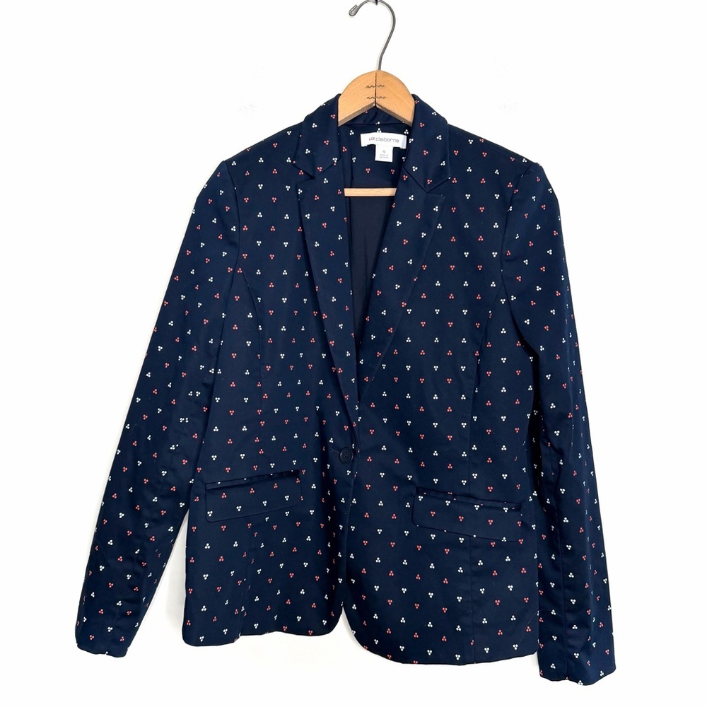 Liz Claiborne Navy Blue Dot Patterned Single Closure Blazer Size 6